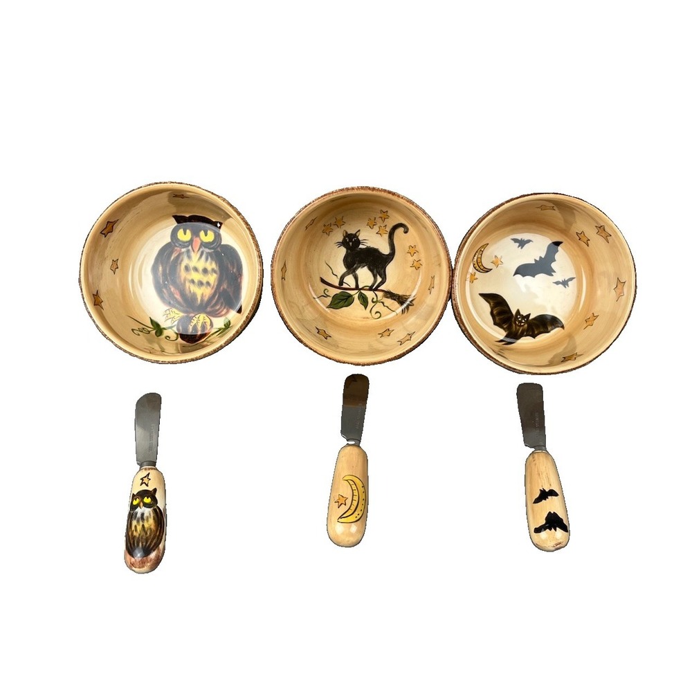 Tabletops WICKED HOLLOW Halloween Dipping Bowl & Spreader Set HAND CRAFTED - Lot